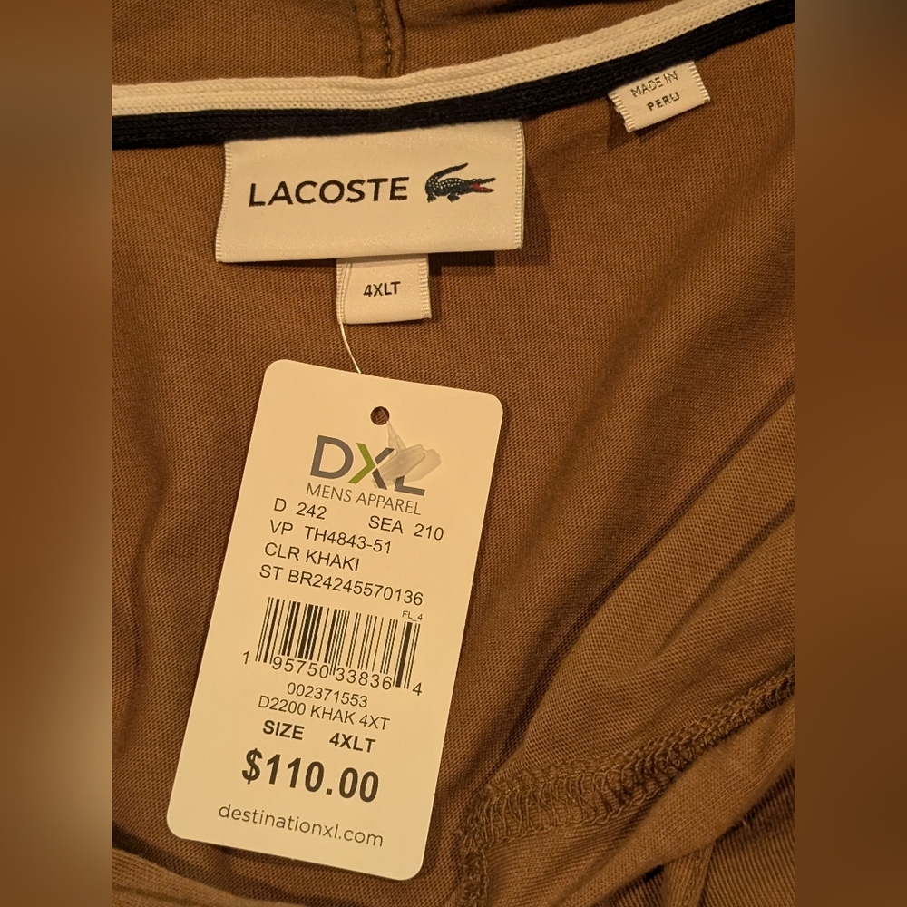 NWT- Lacoste 4XLT Khaki Hoodie Shirt - Picture 5 of 13